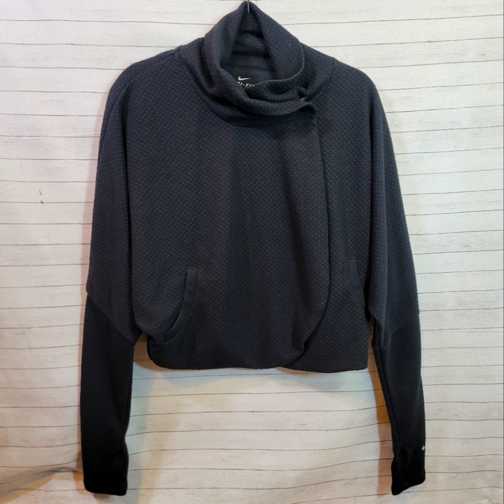 Nike Black Textured Funnel Neck Wrap Sweater